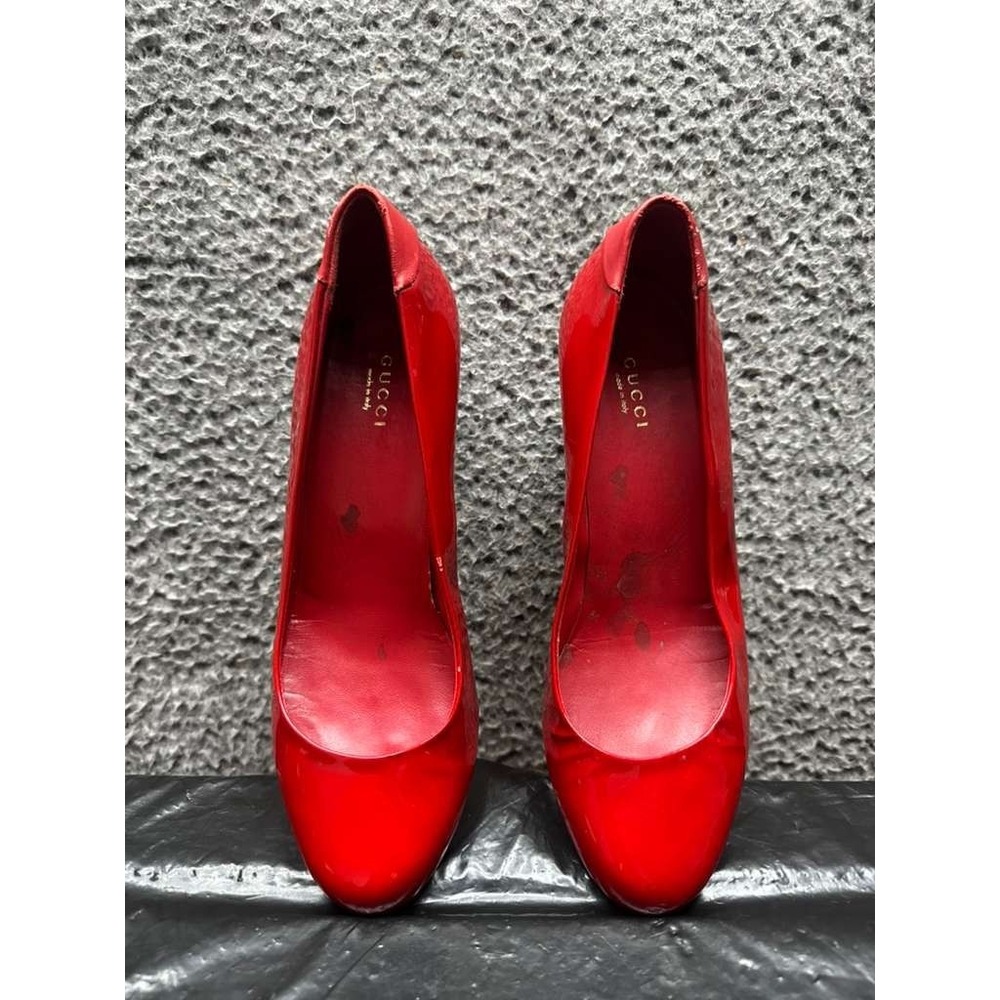 Gucci Patent Leather Round Toe Slip-On Wedge Pumps Red Womens Size 38.5 EU‎ - Picture 6 of 14